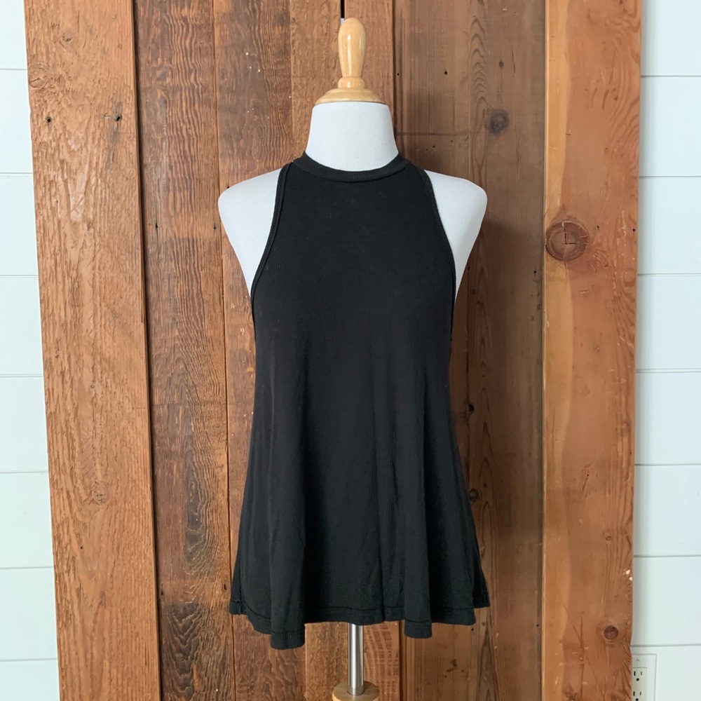 Free People Black Sleeveless Mock Neck Slub Top S